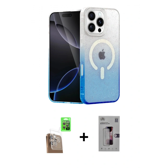 MARSİLYAN™- iPhone 16 Pro Kılıf Eksen Minimal Özel Seri - Siyah Bilvis 3D Mat Cam Ekran Koruyucu + Raze Metal Kamera Lens - CLTM