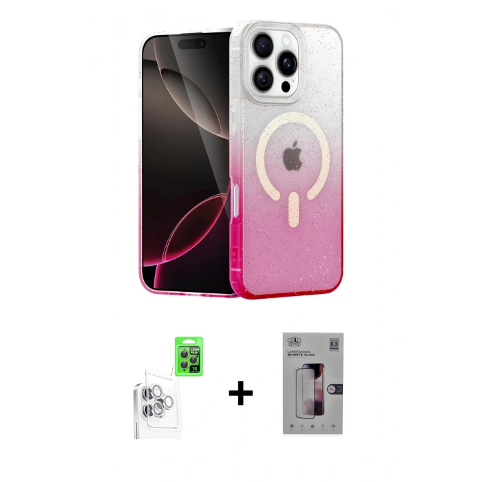 MARSİLYAN™- iPhone 16 Pro Kılıf Eksen Minimal Özel Seri - Siyah Bilvis 3D Mat Cam Ekran Koruyucu + Raze Metal Kamera Lens - BZ