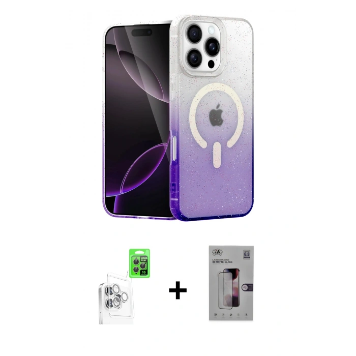 MARSİLYAN™- iPhone 16 Pro Kılıf Eksen Minimal Özel Seri - Siyah Bilvis 3D Mat Cam Ekran Koruyucu + Raze Metal Kamera Lens - BZ