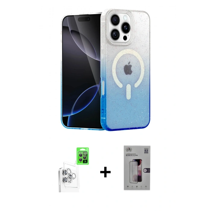 MARSİLYAN™- iPhone 16 Pro Kılıf Eksen Minimal Özel Seri - Siyah Bilvis 3D Mat Cam Ekran Koruyucu + Raze Metal Kamera Lens - BZ
