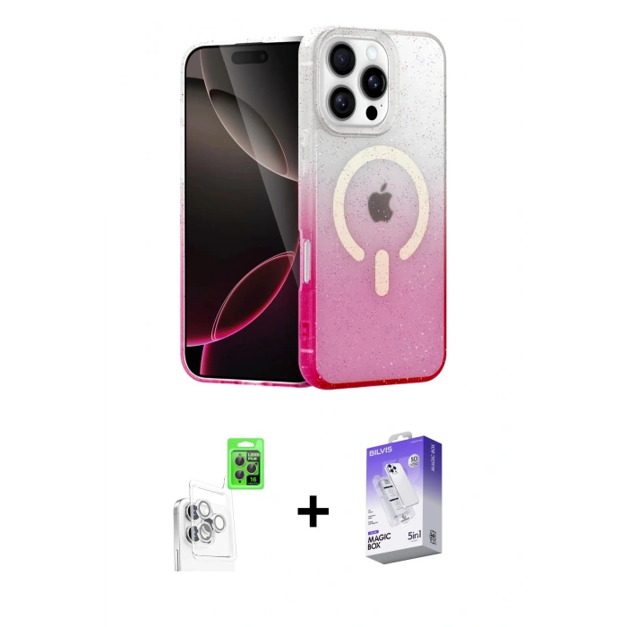 MARSİLYAN™- iPhone 16 Pro Kılıf Eksen Minimal Özel Seri - Siyah Bilvis 5in1 3D Magic Cam Ekran Koruyucu + Raze Metal Kamera Lens - BZ