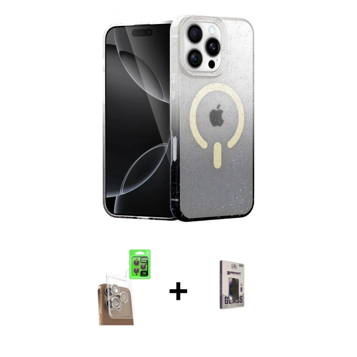 MARSİLYAN™- iPhone 16 Pro Kılıf Eksen Minimal Özel Seri - Siyah Bilvis Hayalet Cam Ekran Koruyucu + Raze Metal Kamera Lens - CLTM