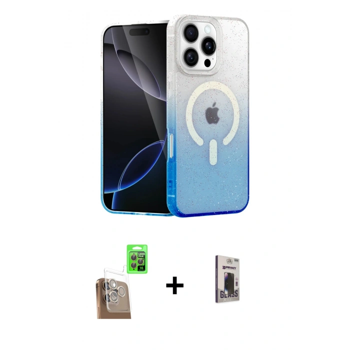 MARSİLYAN™- iPhone 16 Pro Kılıf Eksen Minimal Özel Seri - Siyah Bilvis Hayalet Cam Ekran Koruyucu + Raze Metal Kamera Lens - CLTM