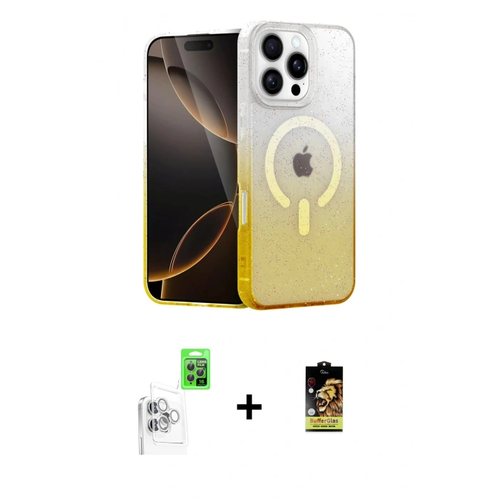 MARSİLYAN™- iPhone 16 Pro Kılıf Eksen Minimal Özel Seri - Siyah Buffer Cam Ekran Koruyucu + Raze Metal Kamera Lens - BZ
