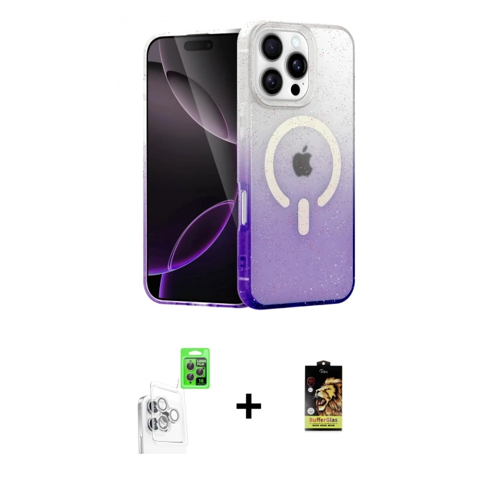 MARSİLYAN™- iPhone 16 Pro Kılıf Eksen Minimal Özel Seri - Siyah Buffer Cam Ekran Koruyucu + Raze Metal Kamera Lens - BZ