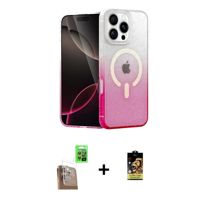 MARSİLYAN™- iPhone 16 Pro Kılıf Eksen Minimal Özel Seri - Siyah Buffer Cam Ekran Koruyucu + Raze Metal Kamera Lens - CLTM