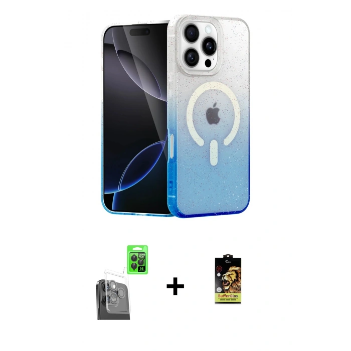 MARSİLYAN™- iPhone 16 Pro Kılıf Eksen Minimal Özel Seri - Siyah Buffer Cam Ekran Koruyucu + Raze Metal Kamera Lens - SH