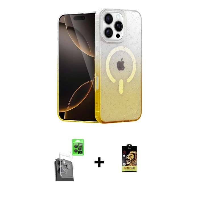 MARSİLYAN™- iPhone 16 Pro Kılıf Eksen Minimal Özel Seri - Siyah Buffer Cam Ekran Koruyucu + Raze Metal Kamera Lens - SH