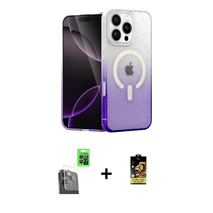 MARSİLYAN™- iPhone 16 Pro Kılıf Eksen Minimal Özel Seri - Siyah Buffer Cam Ekran Koruyucu + Raze Metal Kamera Lens - SH