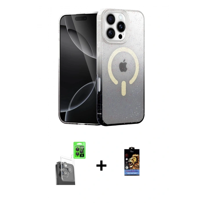 MARSİLYAN™- iPhone 16 Pro Kılıf Eksen Minimal Özel Seri - Siyah Buffer Hayalet Cam Ekran Koruyucu + Raze Metal Kamera Lens - SH