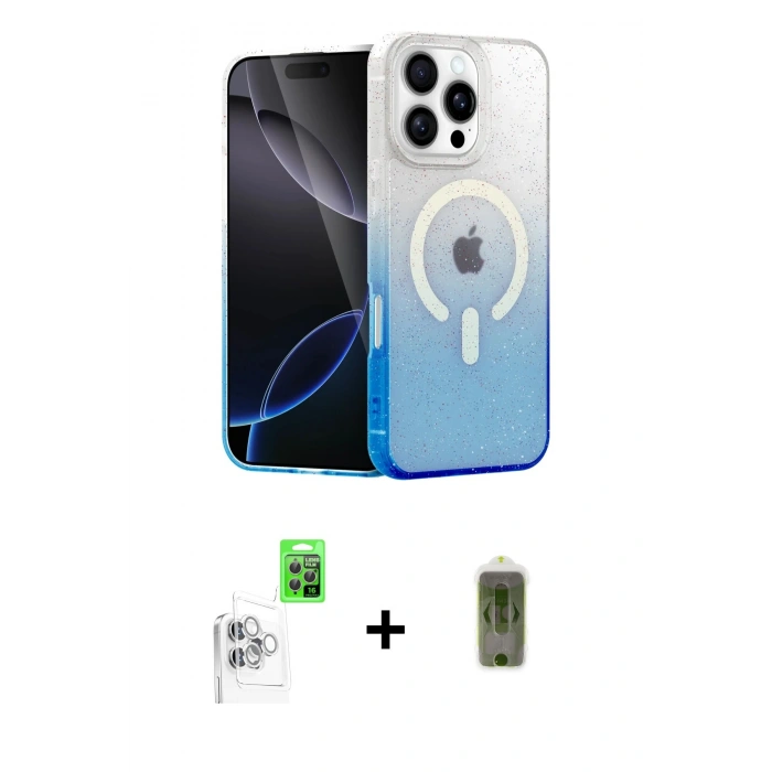MARSİLYAN™- iPhone 16 Pro Kılıf Eksen Minimal Özel Seri - Siyah Joko Magic 5D Hayalet Cam + Raze Metal Kamera Lens - BZ