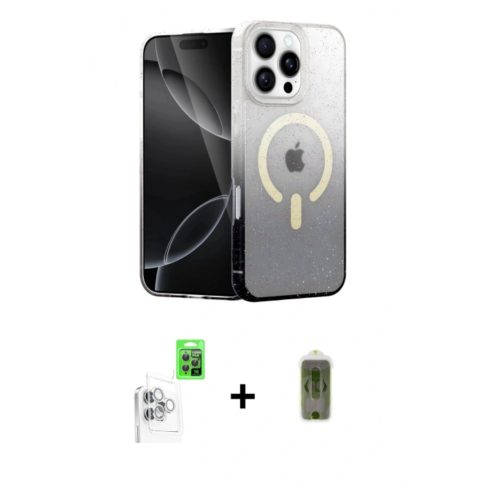 MARSİLYAN™- iPhone 16 Pro Kılıf Eksen Minimal Özel Seri - Siyah Joko Magic 5D Hayalet Cam + Raze Metal Kamera Lens - BZ