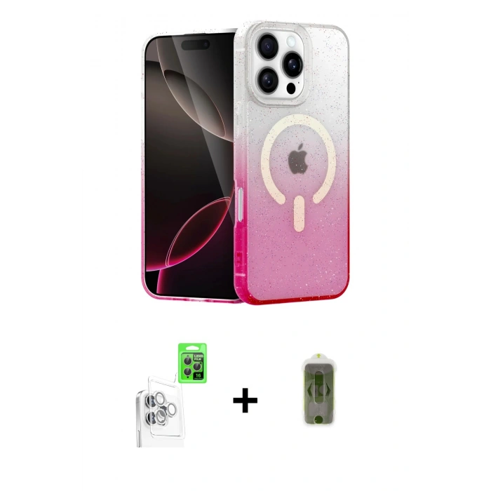 MARSİLYAN™- iPhone 16 Pro Kılıf Eksen Minimal Özel Seri - Siyah Joko Magic 5D Hayalet Cam + Raze Metal Kamera Lens - BZ