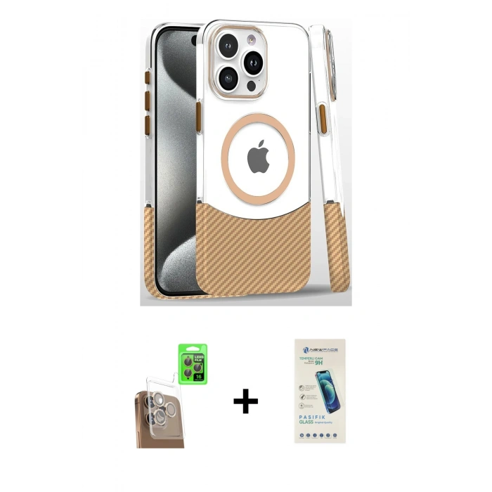 MARSİLYAN™- iPhone 16 Pro Kılıf İz Asil Prime - Şeffaf Pasifik Cam Ekran Koruyucu + Raze Metal Kamera Lens - CLTM