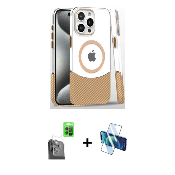 MARSİLYAN™- iPhone 16 Pro Kılıf İz Asil Prime - Siyah 3D Antistatik Cam Ekran Koruyucu + Raze Metal Kamera Lens - SH