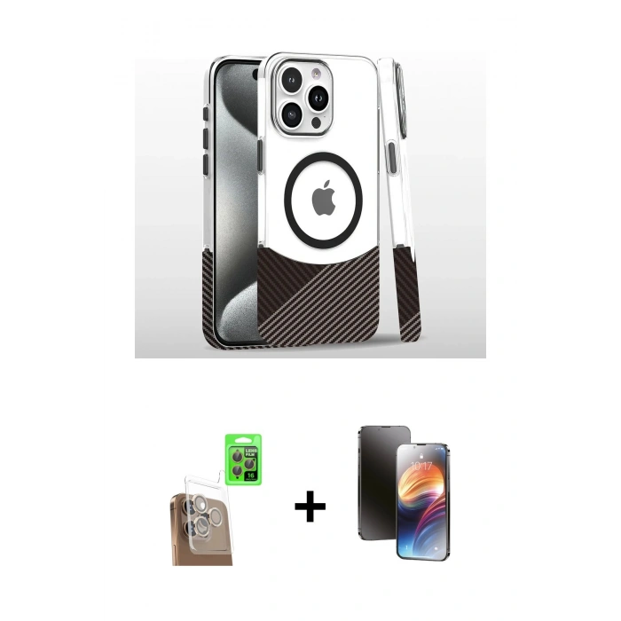 MARSİLYAN™- iPhone 16 Pro Kılıf İz Asil Prime - Siyah 3D Antistatik Mat Seramik Nano Ekran Koruyucu + Raze Metal Kamera Lens - CLTM