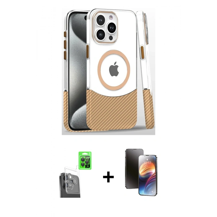 MARSİLYAN™- iPhone 16 Pro Kılıf İz Asil Prime - Siyah 3D Antistatik Mat Seramik Nano Ekran Koruyucu + Siyah Raze Metal Kamera Lens