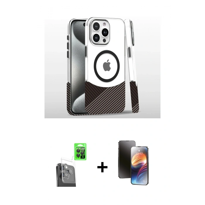 MARSİLYAN™- iPhone 16 Pro Kılıf İz Asil Prime - Siyah 3D Antistatik Mat Seramik Nano Ekran Koruyucu + Siyah Raze Metal Kamera Lens
