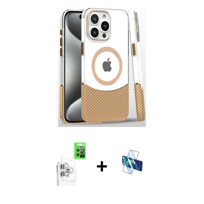 MARSİLYAN™- iPhone 16 Pro Kılıf İz Asil Prime - Siyah 3D Antistatik Seramik Nano Ekran Koruyucu + Raze Metal Kamera Lens - BZ