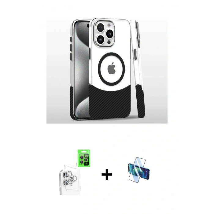 MARSİLYAN™- iPhone 16 Pro Kılıf İz Asil Prime - Siyah 3D Antistatik Seramik Nano Ekran Koruyucu + Raze Metal Kamera Lens - BZ