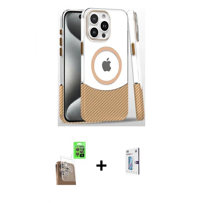 MARSİLYAN™- iPhone 16 Pro Kılıf İz Asil Prime - Siyah Bilvis 0.18mm Plus Cam Ekran Koruyucu + Raze Metal Kamera Lens - CLTM