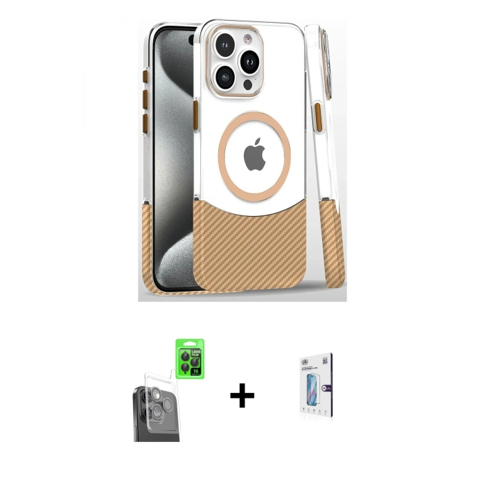 MARSİLYAN™- iPhone 16 Pro Kılıf İz Asil Prime - Siyah Bilvis 0.18mm Plus Cam Ekran Koruyucu + Raze Metal Kamera Lens - SH