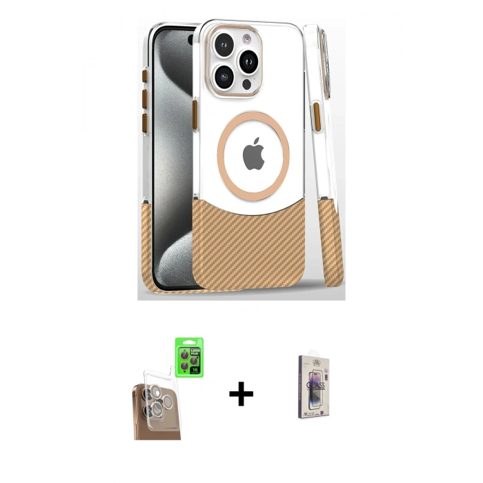 MARSİLYAN™- iPhone 16 Pro Kılıf İz Asil Prime - Siyah Bilvis 3D Cam Ekran Koruyucu + Raze Metal Kamera Lens - CLTM