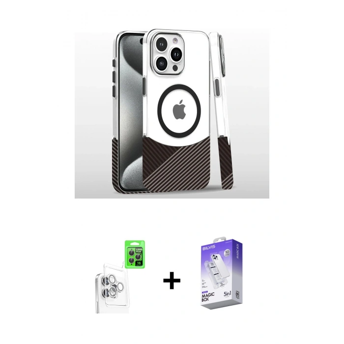 MARSİLYAN™- iPhone 16 Pro Kılıf İz Asil Prime - Siyah Bilvis 5in1 3D Magic Cam Ekran Koruyucu + Raze Metal Kamera Lens - BZ