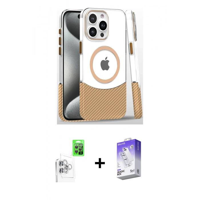 MARSİLYAN™- iPhone 16 Pro Kılıf İz Asil Prime - Siyah Bilvis 5in1 3D Magic Cam Ekran Koruyucu + Raze Metal Kamera Lens - BZ