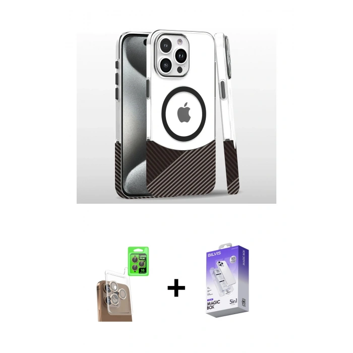 MARSİLYAN™- iPhone 16 Pro Kılıf İz Asil Prime - Siyah Bilvis 5in1 3D Magic Cam Ekran Koruyucu + Raze Metal Kamera Lens - CLTM