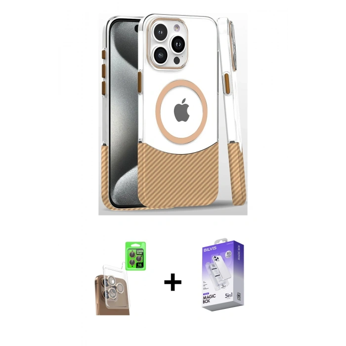 MARSİLYAN™- iPhone 16 Pro Kılıf İz Asil Prime - Siyah Bilvis 5in1 3D Magic Cam Ekran Koruyucu + Raze Metal Kamera Lens - CLTM