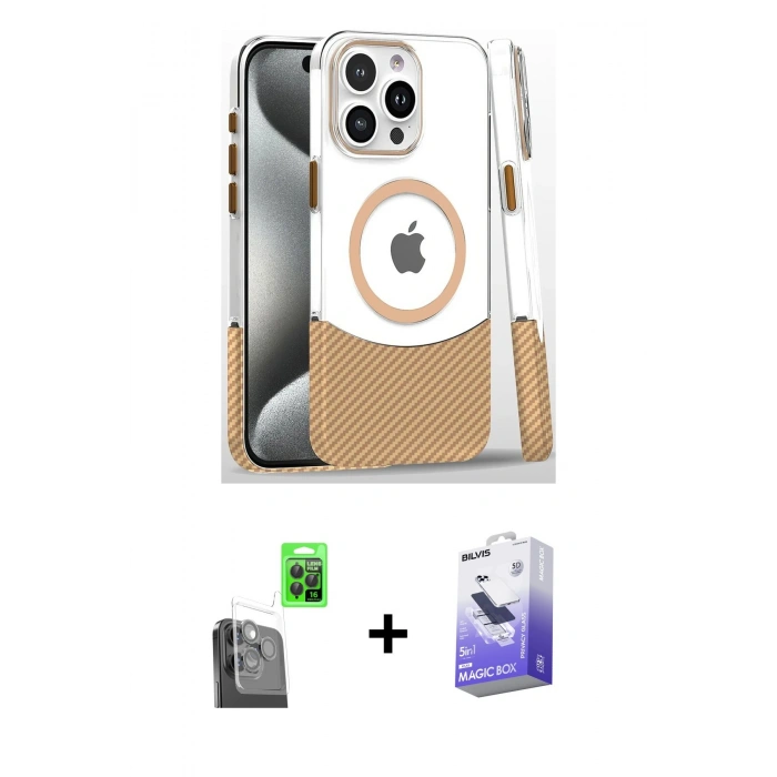 MARSİLYAN™- iPhone 16 Pro Kılıf İz Asil Prime - Siyah Bilvis 5in1 5D Magic Hayalet Cam Ekran Koruyucu + Raze Metal Kamera Lens - SH