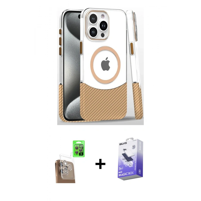 MARSİLYAN™- iPhone 16 Pro Kılıf İz Asil Prime - Siyah Bilvis 5in1 5D Magic Hayalet Cam Ekran Koruyucu + Raze Metal Kamera Lens - CLTM