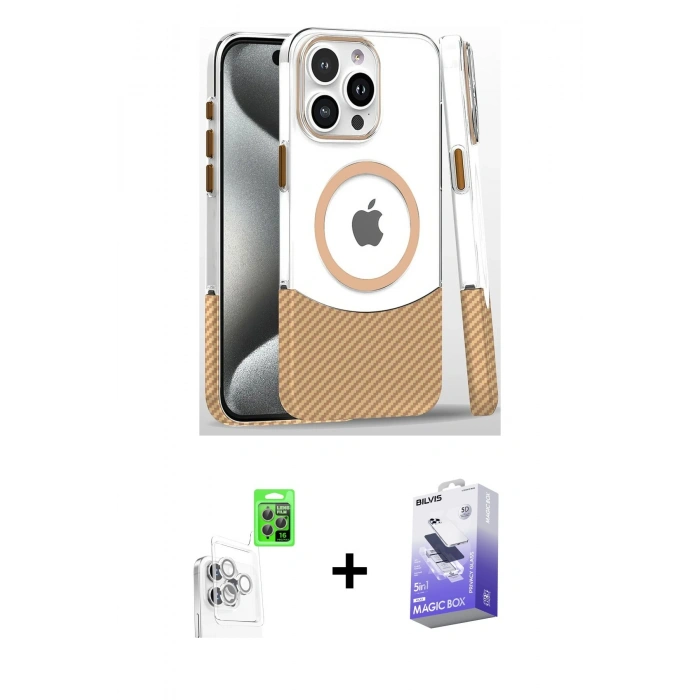MARSİLYAN™- iPhone 16 Pro Kılıf İz Asil Prime - Siyah Bilvis 5in1 5D Magic Hayalet Cam Ekran Koruyucu + Raze Metal Kamera Lens - BZ