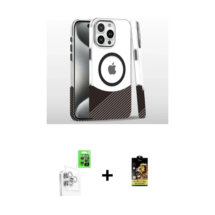 MARSİLYAN™- iPhone 16 Pro Kılıf İz Asil Prime - Siyah Buffer Cam Ekran Koruyucu + Raze Metal Kamera Lens - BZ