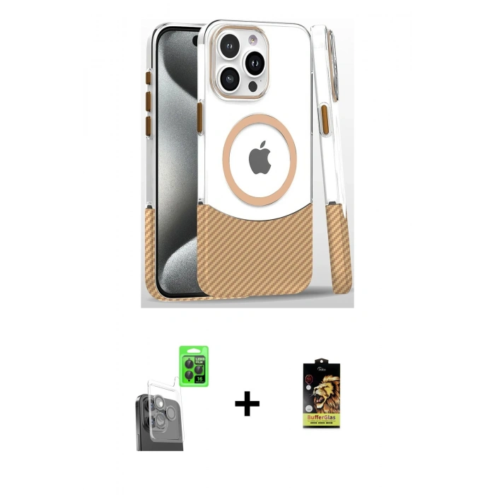 MARSİLYAN™- iPhone 16 Pro Kılıf İz Asil Prime - Siyah Buffer Cam Ekran Koruyucu + Raze Metal Kamera Lens - SH