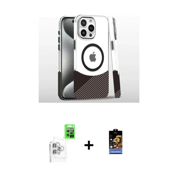 MARSİLYAN™- iPhone 16 Pro Kılıf İz Asil Prime - Siyah Buffer Hayalet Cam Ekran Koruyucu + Raze Metal Kamera Lens - BZ