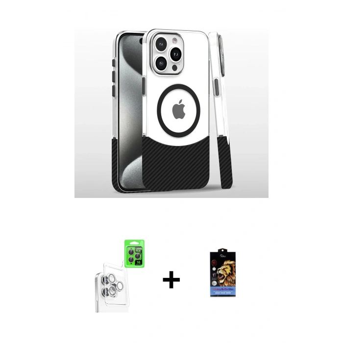 MARSİLYAN™- iPhone 16 Pro Kılıf İz Asil Prime - Siyah Buffer Hayalet Cam Ekran Koruyucu + Raze Metal Kamera Lens - BZ