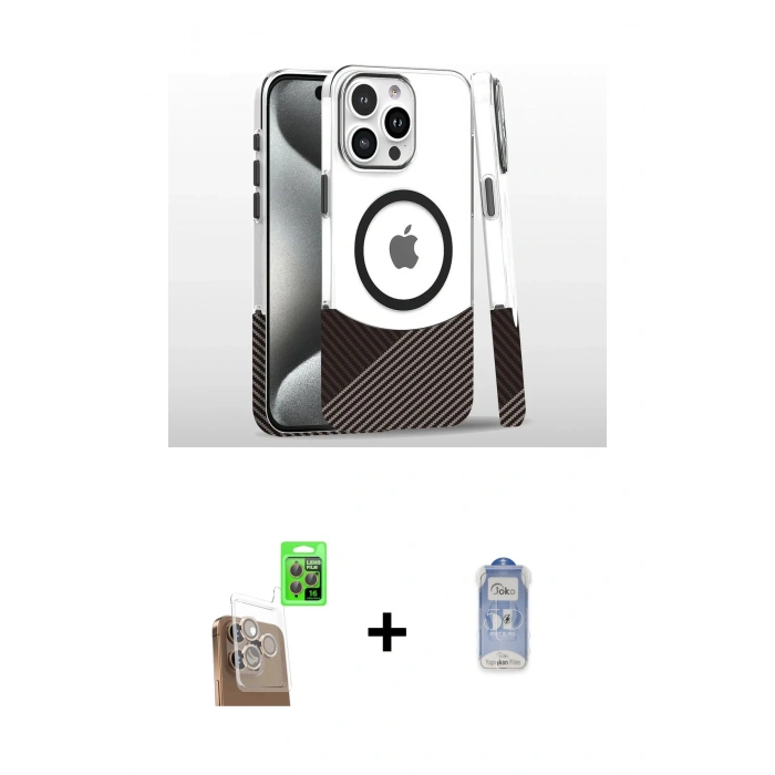 MARSİLYAN™- iPhone 16 Pro Kılıf İz Asil Prime - Siyah Joko Magic 5D Cam + Raze Metal Kamera Lens - CLTM