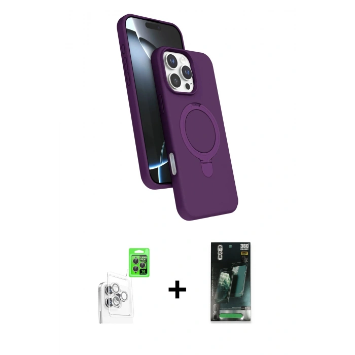 MARSİLYAN™- iPhone 16 Pro Kılıf İz Işık Koleksiyonu - Siyah 360 Mat Full Body Arka Koruyucu + Raze Metal Kamera Lens - BZ