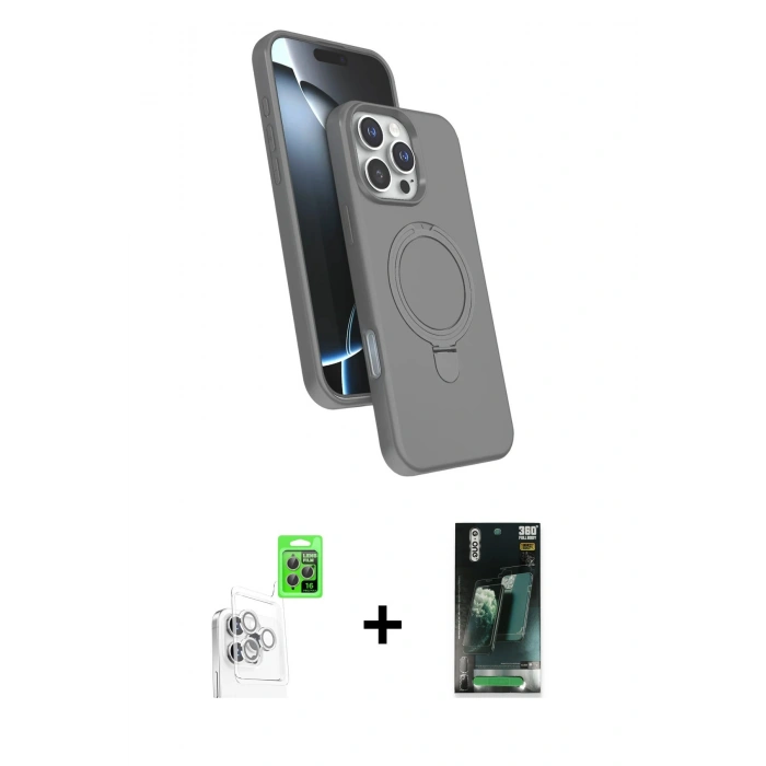 MARSİLYAN™- iPhone 16 Pro Kılıf İz Işık Koleksiyonu - Siyah 360 Mat Full Body Arka Koruyucu + Raze Metal Kamera Lens - BZ