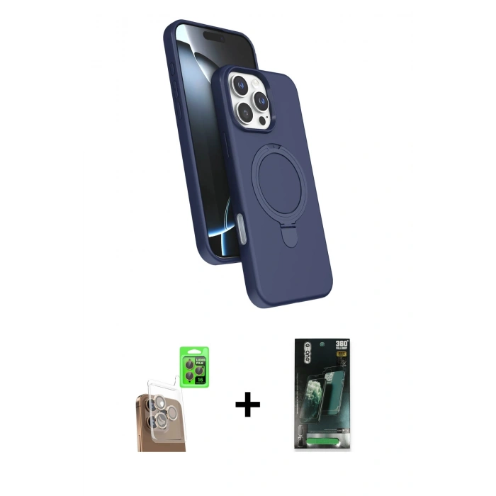 MARSİLYAN™- iPhone 16 Pro Kılıf İz Işık Koleksiyonu - Siyah 360 Mat Full Body Arka Koruyucu + Raze Metal Kamera Lens - CLTM