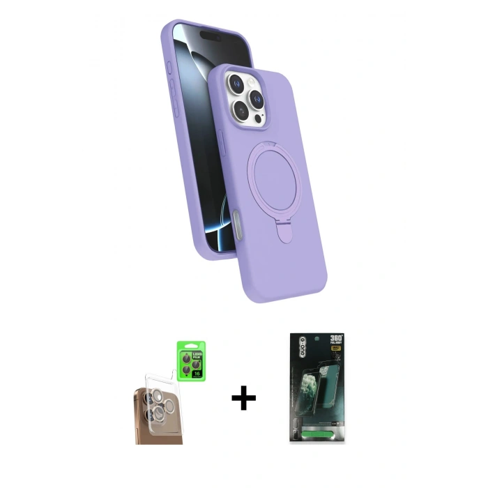 MARSİLYAN™- iPhone 16 Pro Kılıf İz Işık Koleksiyonu - Siyah 360 Mat Full Body Arka Koruyucu + Raze Metal Kamera Lens - CLTM