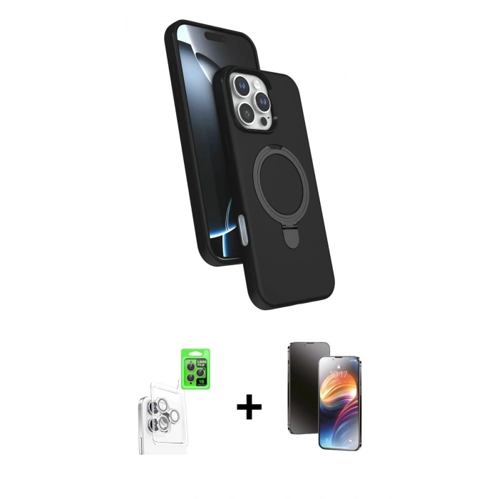 MARSİLYAN™- iPhone 16 Pro Kılıf İz Işık Koleksiyonu - Siyah 3D Antistatik Mat Seramik Nano Ekran Koruyucu + Raze Metal Kamera Lens - BZ