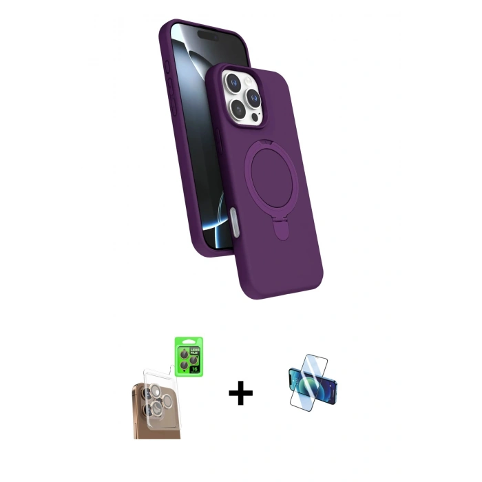 MARSİLYAN™- iPhone 16 Pro Kılıf İz Işık Koleksiyonu - Siyah 3D Antistatik Seramik Nano Ekran Koruyucu + Çöl Titanyum Raze Metal Kamera Lens