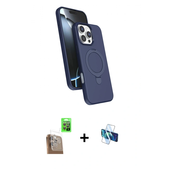 MARSİLYAN™- iPhone 16 Pro Kılıf İz Işık Koleksiyonu - Siyah 3D Antistatik Seramik Nano Ekran Koruyucu + Çöl Titanyum Raze Metal Kamera Lens
