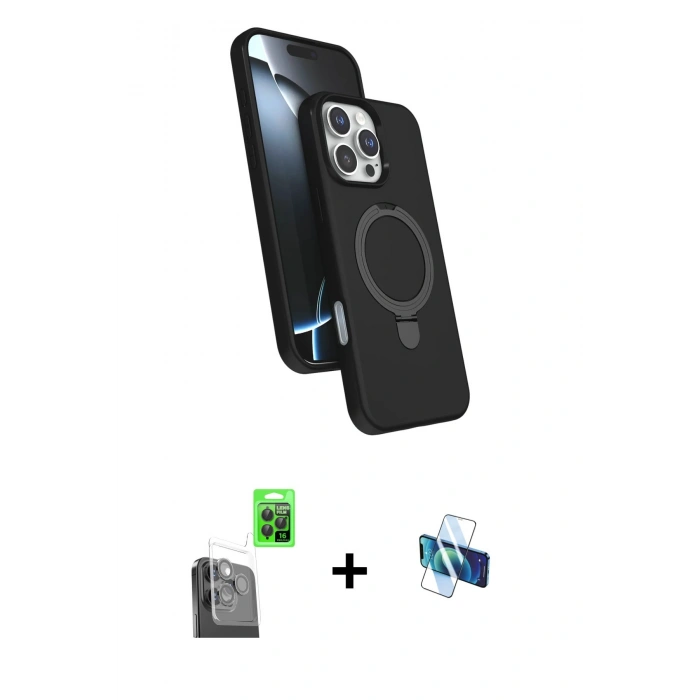 MARSİLYAN™- iPhone 16 Pro Kılıf İz Işık Koleksiyonu - Siyah 3D Antistatik Seramik Nano Ekran Koruyucu + Raze Metal Kamera Lens - SH