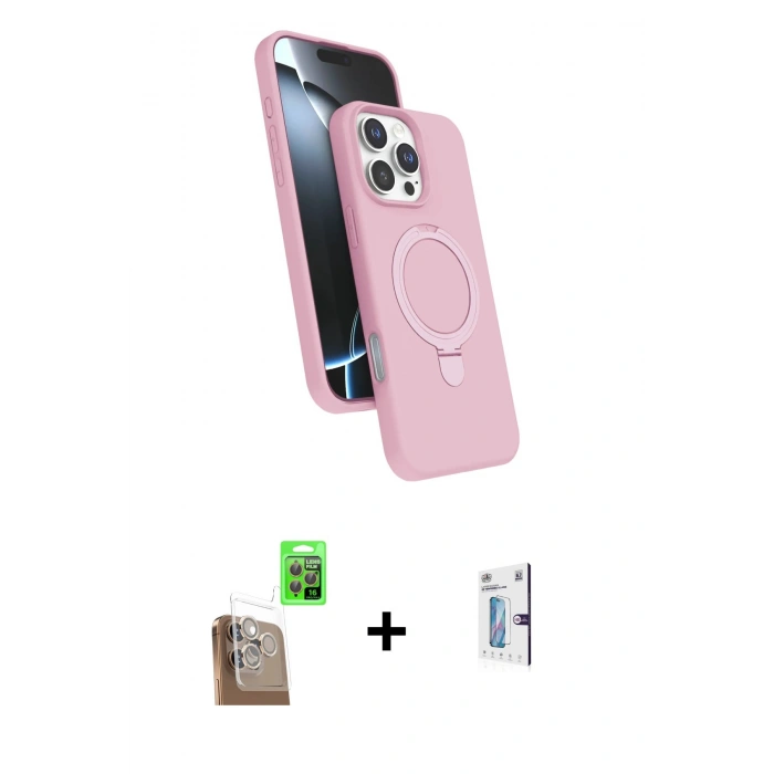 MARSİLYAN™- iPhone 16 Pro Kılıf İz Işık Koleksiyonu - Siyah Bilvis 0.18mm Plus Cam Ekran Koruyucu + Raze Metal Kamera Lens - CLTM