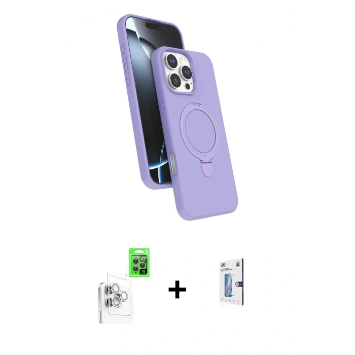 MARSİLYAN™- iPhone 16 Pro Kılıf İz Işık Koleksiyonu - Siyah Bilvis 0.18mm Plus Cam Ekran Koruyucu + Raze Metal Kamera Lens - BZ