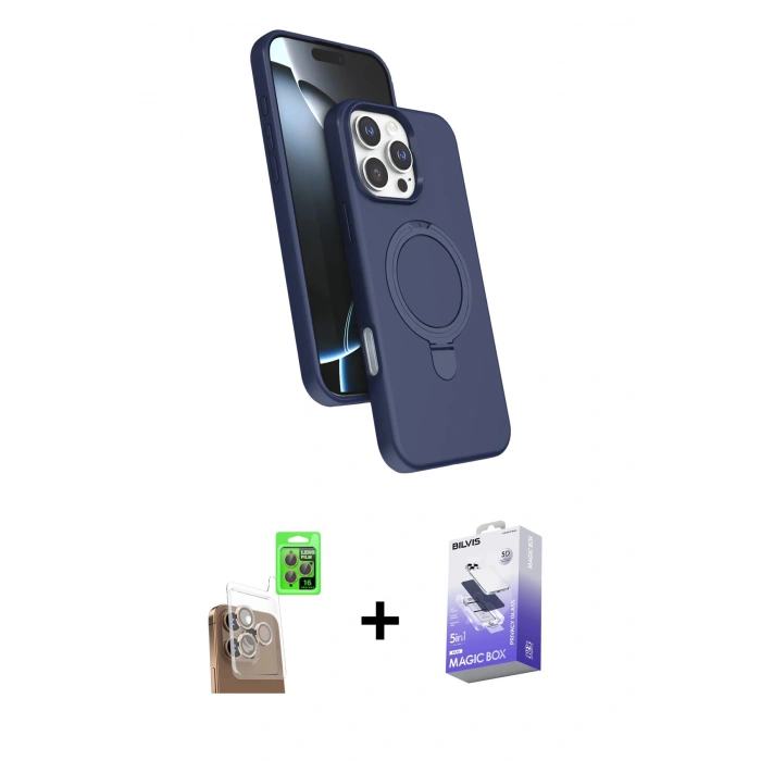 MARSİLYAN™- iPhone 16 Pro Kılıf İz Işık Koleksiyonu - Siyah Bilvis 5in1 5D Magic Hayalet Cam Ekran Koruyucu + Raze Metal Kamera Lens - CLTM
